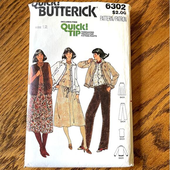 Vintage 1980s Butterick 6302 Sewing Pattern Sz S Jacket Vest Pant Skirt COMPLETE - Picture 1 of 2
